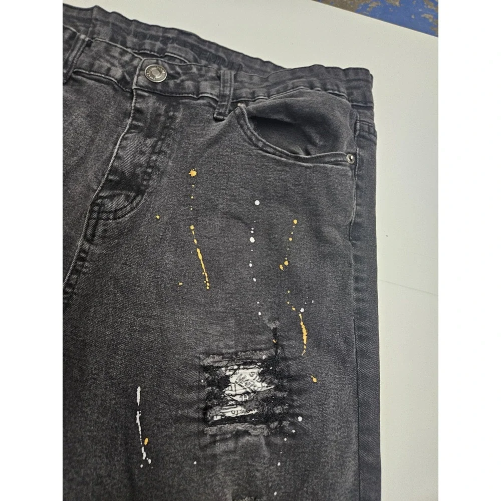Rue21 Premium Skinny Distressed Paint Splatter Jeans Black Men's 38x32